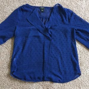 Blue polka dotted sheer blouse